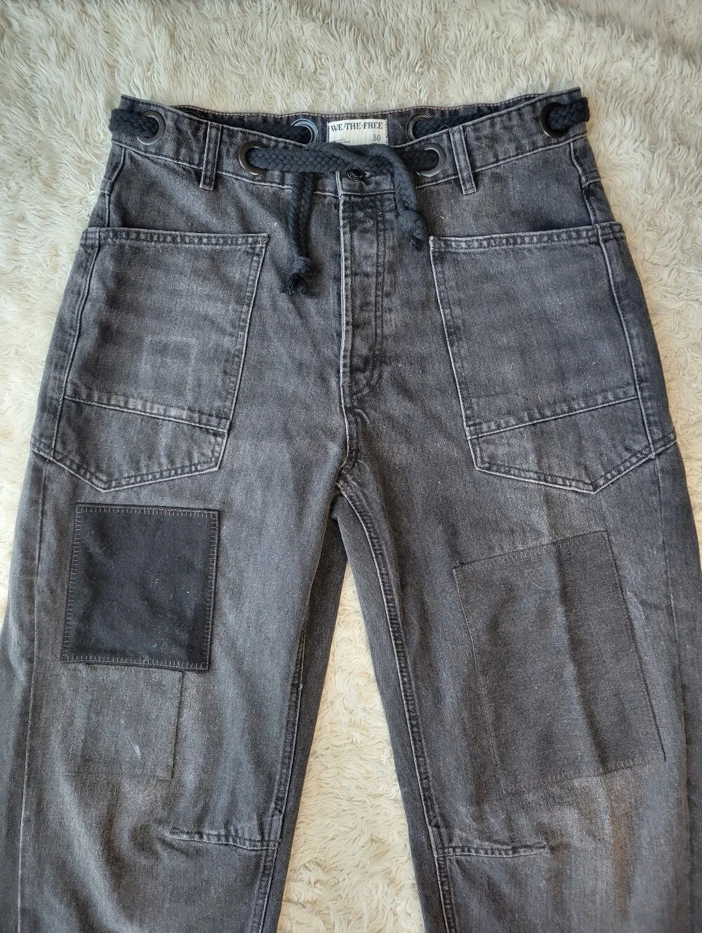 Free People Moxie Low Slung Pull-On Barrel Jeans Nighthawk Black Size 30